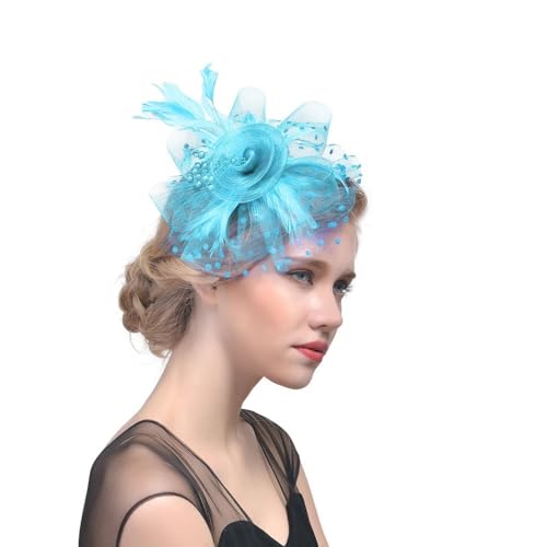Frauen Hut Haar Clips Blume Feder Mesh Garn Cocktail Party Hochzeit Haar Zubehör Headwewar for Mädchen(F) von HUFFA