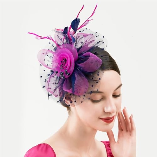 Frauen Hut Haar Clips Blume Feder Mesh Garn Cocktail Party Hochzeit Haar Zubehör Headwewar for Mädchen(O) von HUFFA