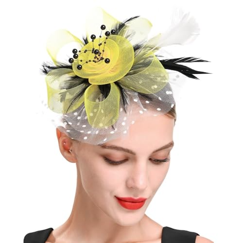Frauen Hut Haar Clips Blume Feder Mesh Garn Cocktail Party Hochzeit Haar Zubehör Headwewar for Mädchen(S) von HUFFA