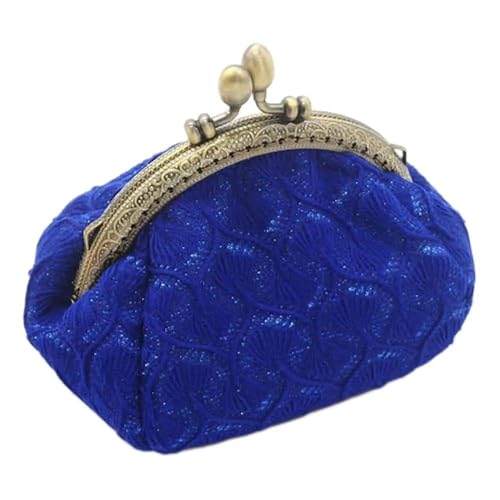 Frauen gestrickte Geldbörse Vintage Wollgarn Brieftasche Kartenhalter Haspe Clutch Bag Mädchen Geldbörsen (Color : Blue) von HUFFA