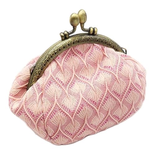 Frauen gestrickte Geldbörse Vintage Wollgarn Brieftasche Kartenhalter Haspe Clutch Bag Mädchen Geldbörsen (Color : pink) von HUFFA