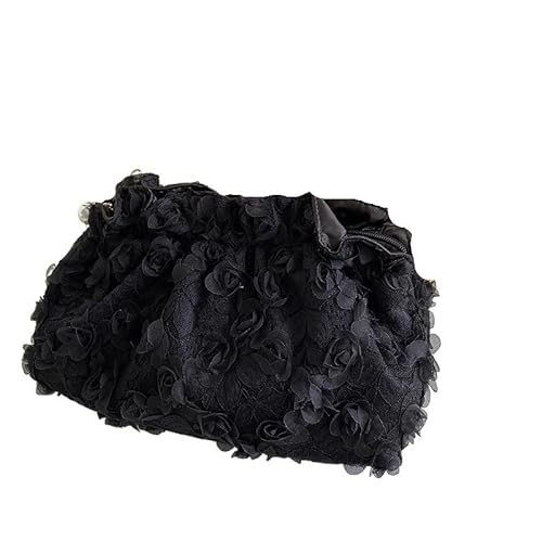 Geldbörse Damen Handtasche Spitze Vintage aushöhlen lässig solide Reißverschluss Mädchen Tasche Kosmetiktasche (Color : Black, Size : One Size) von HUFFA