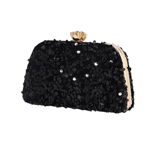 Glänzende Pailletten-Clutch for Damen, Luxus-Geldbörse, Bankett-Abend-Party-Clutch, Kette, Schultertasche, roter Abschlussball (Color : Black, Size : One Size) von HUFFA