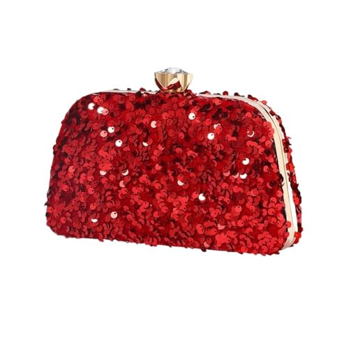 Glänzende Pailletten-Clutch for Damen, Luxus-Geldbörse, Bankett-Abend-Party-Clutch, Kette, Schultertasche, roter Abschlussball (Color : Rot, Size : One Size) von HUFFA