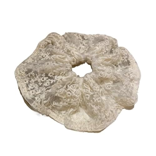 Großer Haarring aus Spitze im Retro-Stil – Maschendarmring for tiefen Pferdeschwanz – Haar-Accessoires mit Gummisehnenband(Beige) von HUFFA