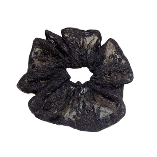Großer Haarring aus Spitze im Retro-Stil – Maschendarmring for tiefen Pferdeschwanz – Haar-Accessoires mit Gummisehnenband(black) von HUFFA