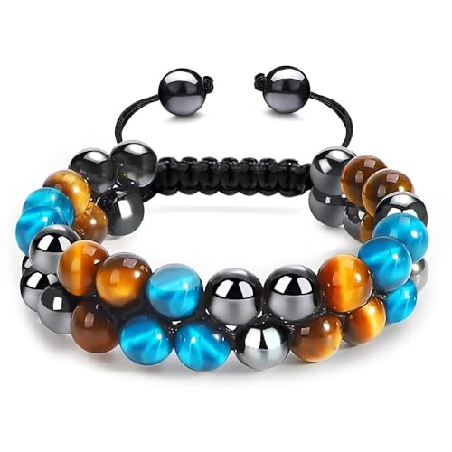 HUFFA 8mm Tigerauge Perlen Handgefertigtes Armband Schmuck Naturstein Geflochtene Armbänder for Männer Frauen Kristall Armreif(Style A) von HUFFA