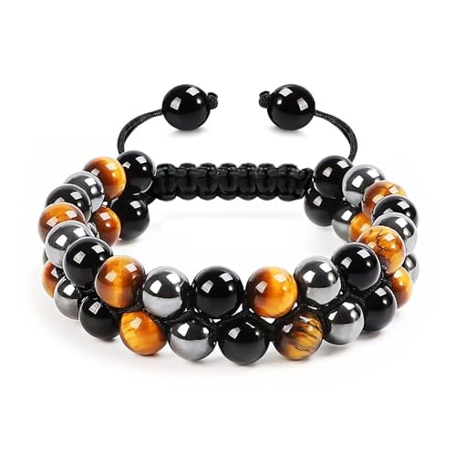 HUFFA 8mm Tigerauge Perlen Handgefertigtes Armband Schmuck Naturstein Geflochtene Armbänder for Männer Frauen Kristall Armreif(Style B) von HUFFA