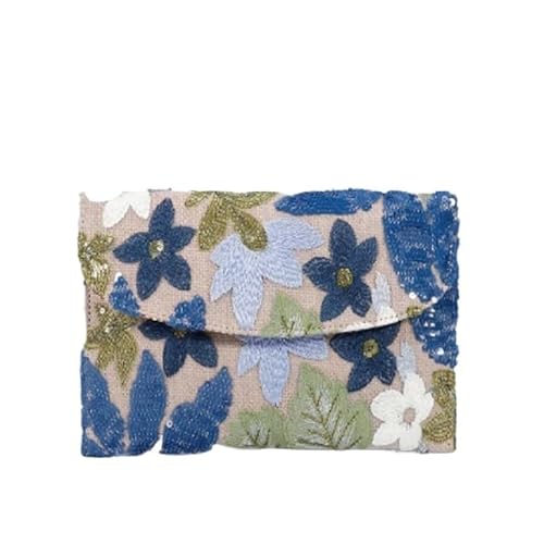 HUFFA Abend-Clutch mit Blumenstickerei – glitzernde Stroh-Umschlaghandtasche for Hochzeiten und Partys(Blue) von HUFFA