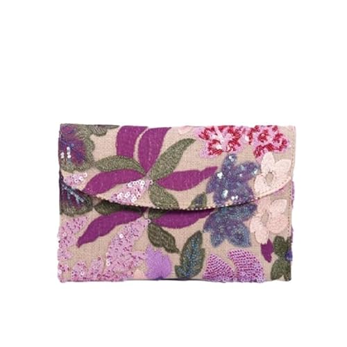 HUFFA Abend-Clutch mit Blumenstickerei – glitzernde Stroh-Umschlaghandtasche for Hochzeiten und Partys(Lila) von HUFFA