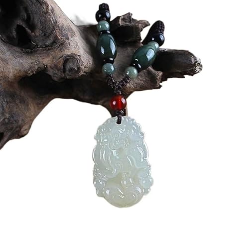 HUFFA Antike Halskette mit Anhänger aus afghanischer Jade – Lange Pulloverkette for Damen und Herren(AfghanDogJadeOil) von HUFFA