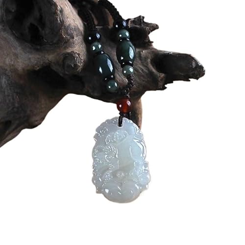 HUFFA Antike Halskette mit Anhänger aus afghanischer Jade – Lange Pulloverkette for Damen und Herren(CowAfghanJade) von HUFFA