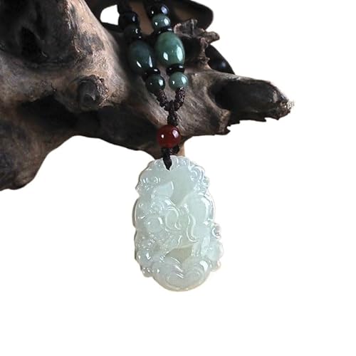 HUFFA Antike Halskette mit Anhänger aus afghanischer Jade – Lange Pulloverkette for Damen und Herren(PigAfghanJadeOil) von HUFFA