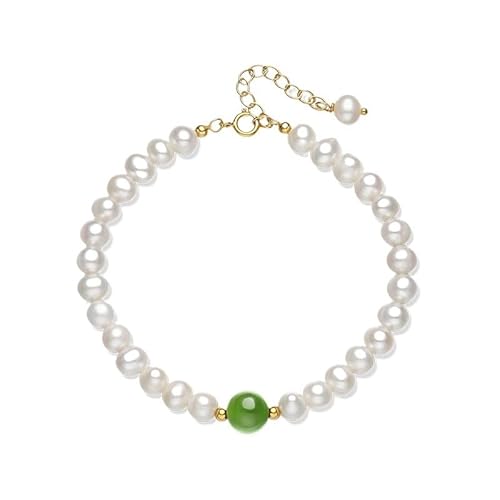 HUFFA Armband aus natürlichen Süßwasserperlen for Damen – eleganter Schmuck mit Jade-Transferperlen(Green) von HUFFA
