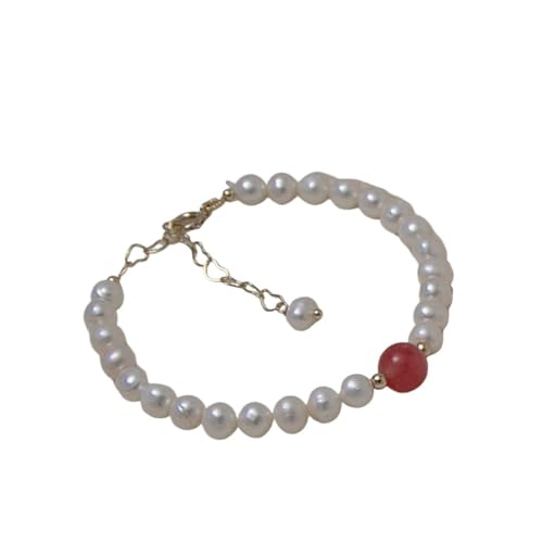 HUFFA Armband aus natürlichen Süßwasserperlen for Damen – eleganter Schmuck mit Jade-Transferperlen(Rot) von HUFFA