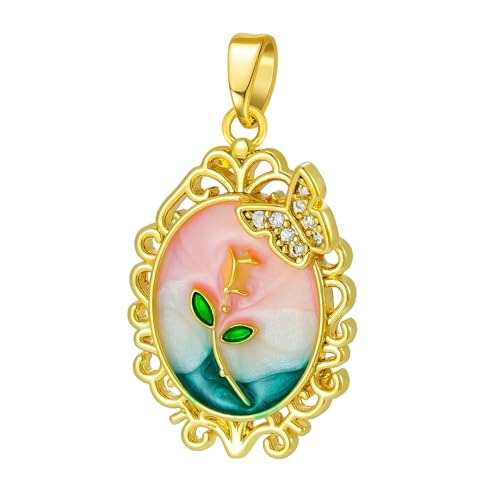 HUFFA Blumenanhänger aus Emaille im chinesischen Stil mit Kunstperlen – Elegantes Ölgemälde-Design for Modeaccessoires(T1955) von HUFFA