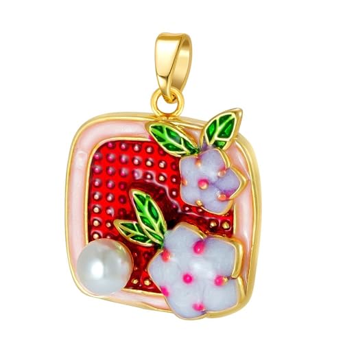 HUFFA Blumenanhänger aus Emaille im chinesischen Stil mit Kunstperlen – Elegantes Ölgemälde-Design for Modeaccessoires(T1956) von HUFFA