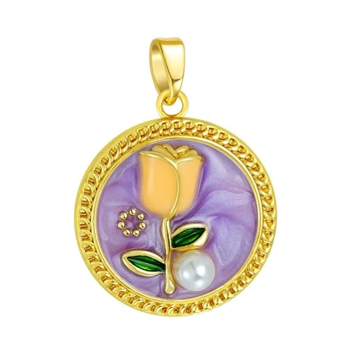HUFFA Blumenanhänger aus Emaille im chinesischen Stil mit Kunstperlen – Elegantes Ölgemälde-Design for Modeaccessoires(T1963) von HUFFA