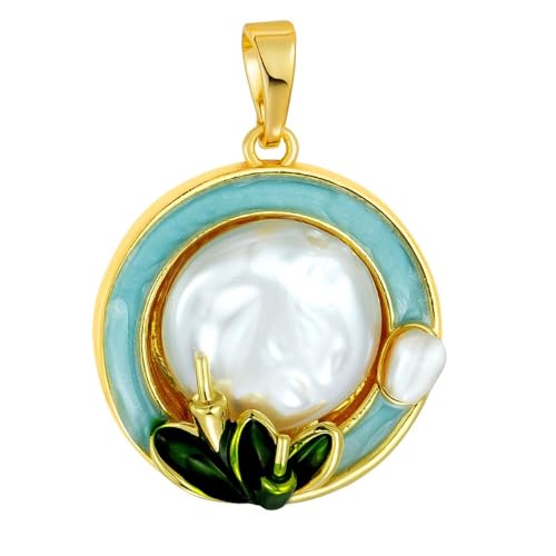 HUFFA Blumenanhänger aus Emaille im chinesischen Stil mit Kunstperlen – Elegantes Ölgemälde-Design for Modeaccessoires(T1969) von HUFFA