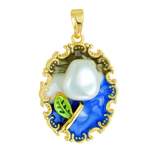 HUFFA Blumenanhänger aus Emaille im chinesischen Stil mit Kunstperlen – Elegantes Ölgemälde-Design for Modeaccessoires(T1974) von HUFFA