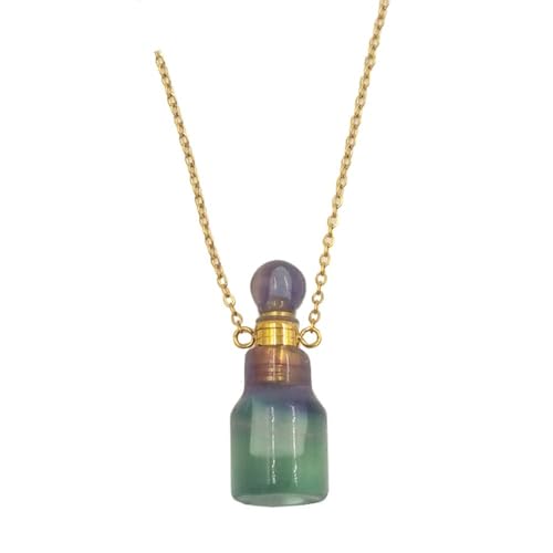 HUFFA Bunte Halskette mit Anhänger aus Einer Flasche mit Parfüm und ätherischen Ölen aus Fluorit for Mädchen – einzigartiges Schmuckgeschenk(Gold) von HUFFA