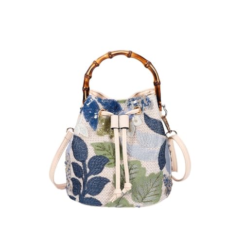 HUFFA Damen-Beuteltasche mit Stickerei – Stilvolle Schulter- und Umhängetasche aus Stroh mit Blumenmuster for den Strand und den Freizeitgebrauch(Blue) von HUFFA