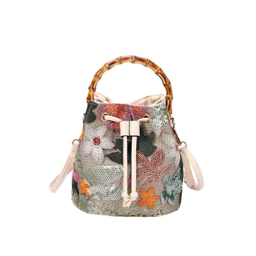 HUFFA Damen-Beuteltasche mit Stickerei – Stilvolle Schulter- und Umhängetasche aus Stroh mit Blumenmuster for den Strand und den Freizeitgebrauch(Green) von HUFFA