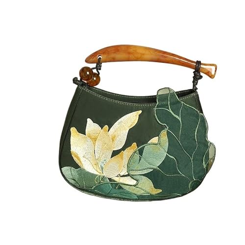HUFFA Damen Vintage Handtasche mit Blumenstickerei - Mittelgroße Cottagecore Abend-Schultertasche(Green) von HUFFA