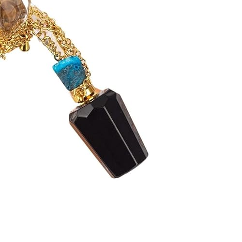 HUFFA Eleganter Anhänger mit Parfümflasche aus Pulverkristall – Aromatherapie-Halskette mit ätherischen Ölen und Jadeschmuck(Obsidian1) von HUFFA