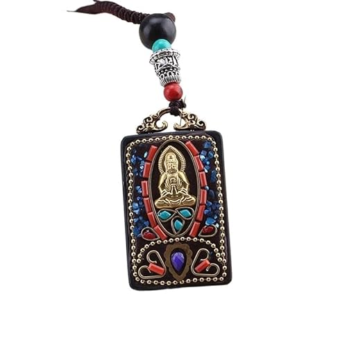 HUFFA Exotischer nepalesischer Thangka-Anhänger aus Ebenholz – Retro-Karte „Gott des Reichtums“ for einzigartigen Stil(EbonyGuanyinPingAn) von HUFFA
