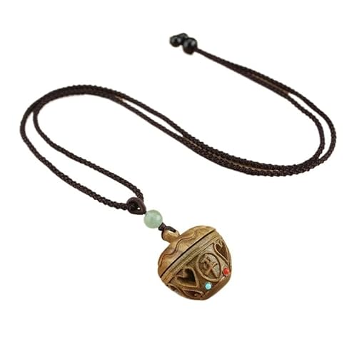 HUFFA Halskette aus grünem Sandelholz for Öffnen mit hohlem Elefantengott-Anhänger – Pulloverketten-Accessoire im Retro-Ethno-Stil(FourSeasonsPeace) von HUFFA