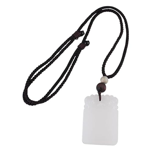 HUFFA Halskette mit Anhänger aus afghanischer weißer Jade im Nationalstil – verstellbare Lange Kette for Damen und Herren(WhiteJade) von HUFFA