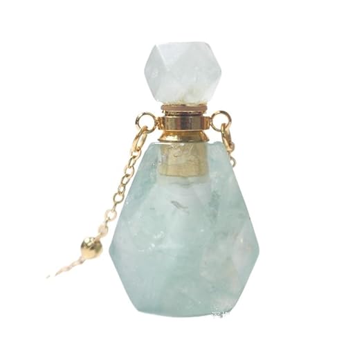 HUFFA Halskette mit Parfümflasche aus natürlichem Kristall – eleganter hohler Anhänger for Frauen, Schmuck mit ätherischen Ölen(Greenfluoritelattice) von HUFFA
