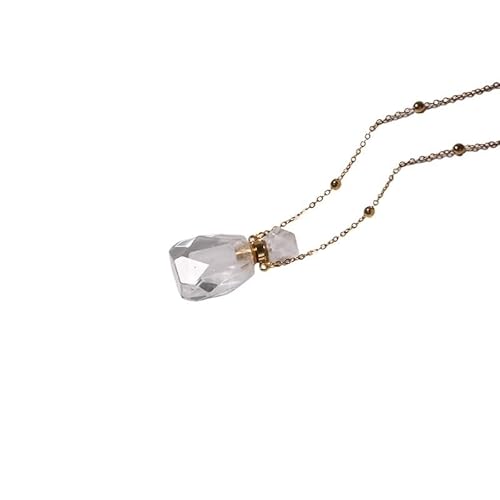 HUFFA Halskette mit Parfümflasche aus natürlichem Kristall – eleganter hohler Anhänger for Frauen, Schmuck mit ätherischen Ölen(WhiteCrystalPlaid) von HUFFA