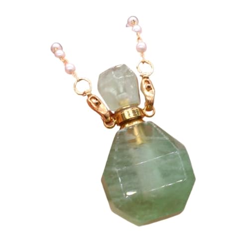 HUFFA Halskette mit Parfümflasche aus natürlichem Rosenquarz-Edelstein – Schmuckanhänger mit ätherischen Ölen for Aromatherapie und Bastelarbeiten(Green Aventurine) von HUFFA