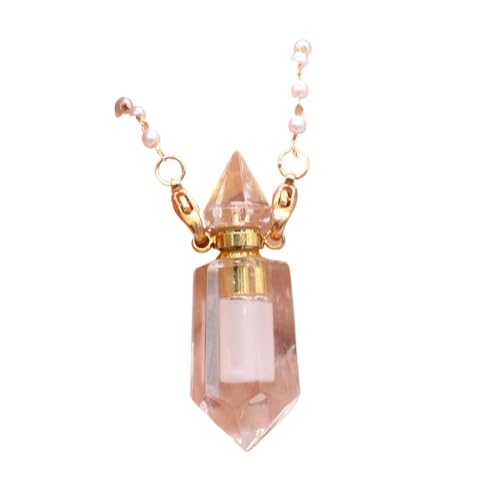 HUFFA Halskette mit Parfümflasche aus natürlichem Rosenquarz-Edelstein – Schmuckanhänger mit ätherischen Ölen for Aromatherapie und Bastelarbeiten(White Crystal) von HUFFA