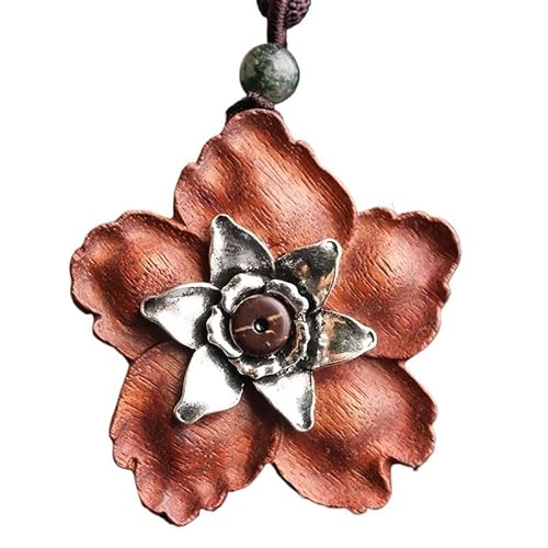 HUFFA Halskette mit Sandelholz-Anhänger im Vintage-Ethno-Stil for Damen – langes dekoratives Schmuck-Accessoire(Five-petalflower) von HUFFA