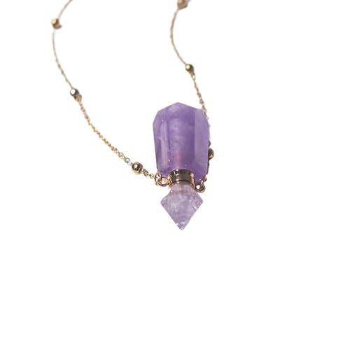 HUFFA Halskette mit natürlichem Amethyst-Parfüm und ätherischem Öl – Kristallanhänger for Damen in hohler Zinnoberflasche(Amethystspiritpendulum) von HUFFA