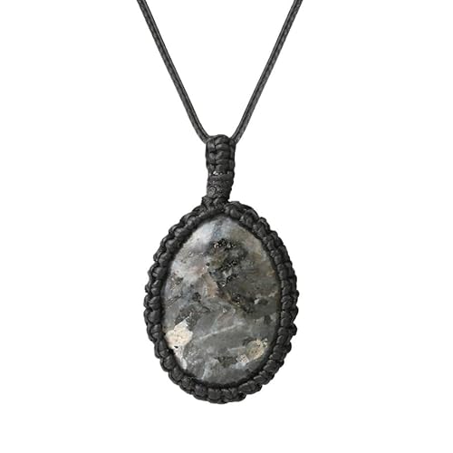HUFFA Handgefertigte ovale Kristallkette – mit Seil umwickelter Naturstein-Quarz-Anhänger for Männer und Frauen(BlackSpectrolite) von HUFFA