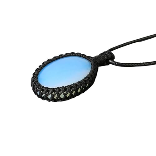 HUFFA Handgefertigte ovale Kristallkette – mit Seil umwickelter Naturstein-Quarz-Anhänger for Männer und Frauen(Opal) von HUFFA