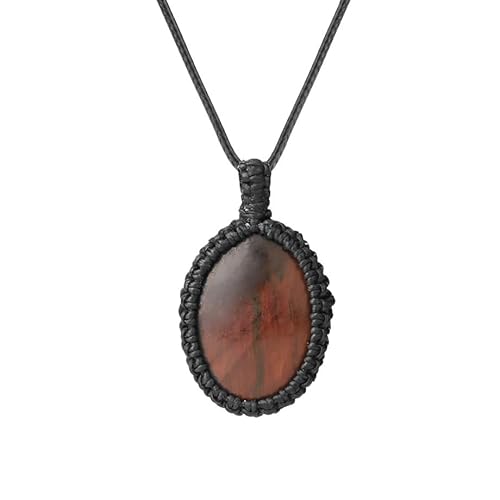 HUFFA Handgefertigte ovale Kristallkette – mit Seil umwickelter Naturstein-Quarz-Anhänger for Männer und Frauen(RedTigerEye) von HUFFA