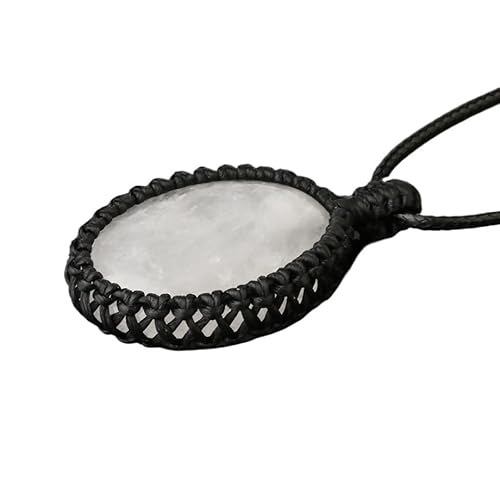 HUFFA Handgefertigte ovale Kristallkette – mit Seil umwickelter Naturstein-Quarz-Anhänger for Männer und Frauen(WhiteCrystal) von HUFFA