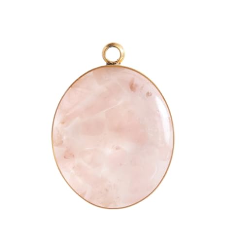 HUFFA Handgefertigter ovaler Muschelanhänger in Kiesfarbe mit Edelstahlrand - Buntes Steinschmuck-Accessoire(PowderCrystalgold) von HUFFA