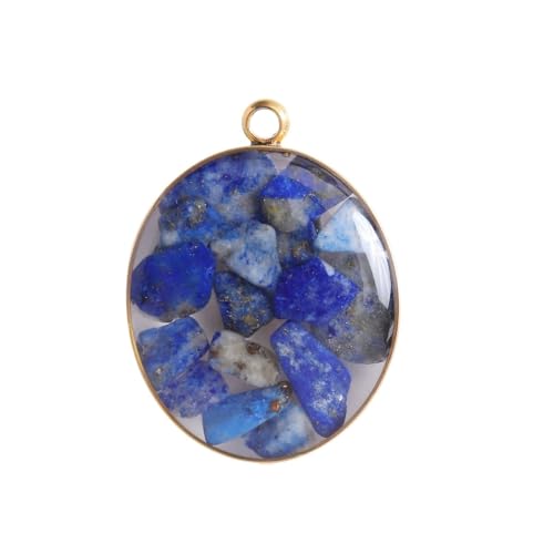 HUFFA Handgefertigter ovaler Muschelanhänger in Kiesfarbe mit Edelstahlrand - Buntes Steinschmuck-Accessoire(Qingjingold) von HUFFA