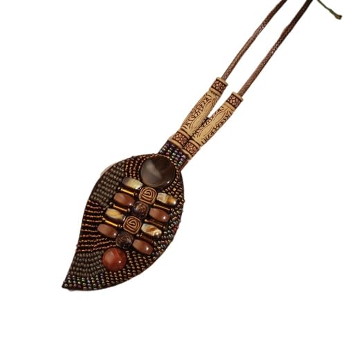 HUFFA Handgewebte Vintage-Lederhalskette im Bohemian-Ethno-Stil, Pulloverkette for Damen – einzigartiges Modeaccessoire(Leaves[Brown]) von HUFFA