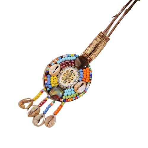 HUFFA Handgewebte Vintage-Lederhalskette im Bohemian-Ethno-Stil, Pulloverkette for Damen – einzigartiges Modeaccessoire(Shelltassel1) von HUFFA