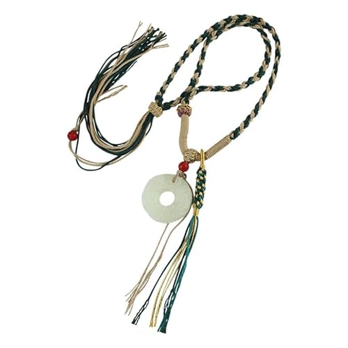 HUFFA Jade-Anhänger-Halskette im Ethno-Stil for Damen | Lange Pulloverkette mit chinesischem Retro-Design | Sicherheitsschnallen-Ornamente(DarkGreen) von HUFFA