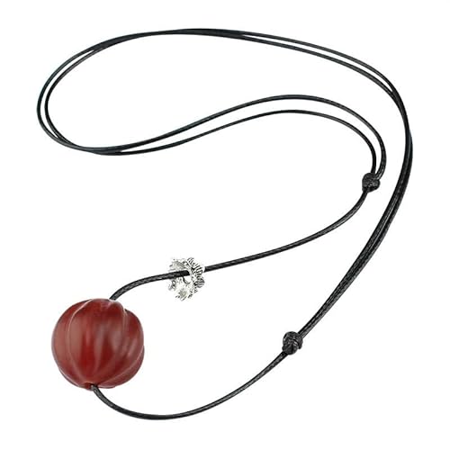 HUFFA Lange, verstellbare Halskette aus mattiertem rotem Achat | Edelsteinschmuck im Retro-Stil for Frauen von HUFFA