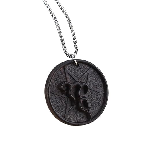 HUFFA Lange Halskette for Damen im Retro-Ethno-Stil – Pulloverkette mit Ebenholzblättern(Flamepentagrampurple) von HUFFA