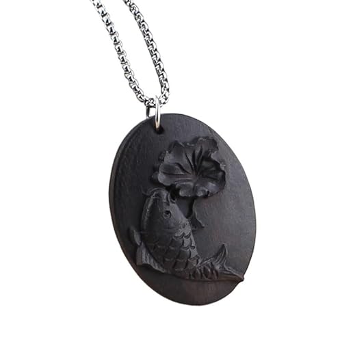 HUFFA Lange Halskette for Damen im Retro-Ethno-Stil – Pulloverkette mit Ebenholzblättern(Lotuscarppurple) von HUFFA